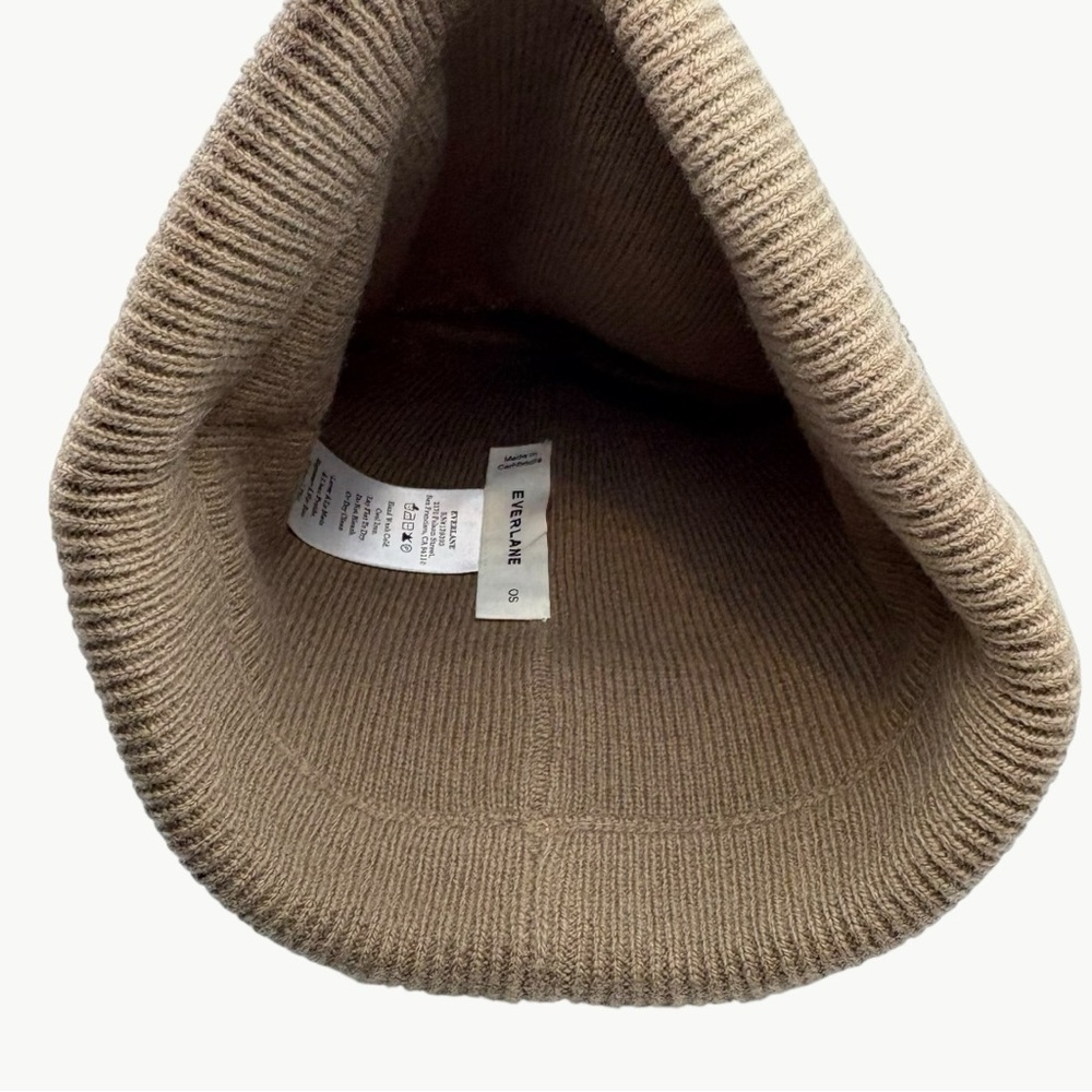 Everlane Waffle Knit Beanie 100% Wool Camel Tan One Size RWS Certified - Picture 9 of 9